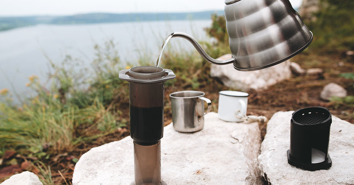 Photo of an AeroPress coffee brew, Inverted Method